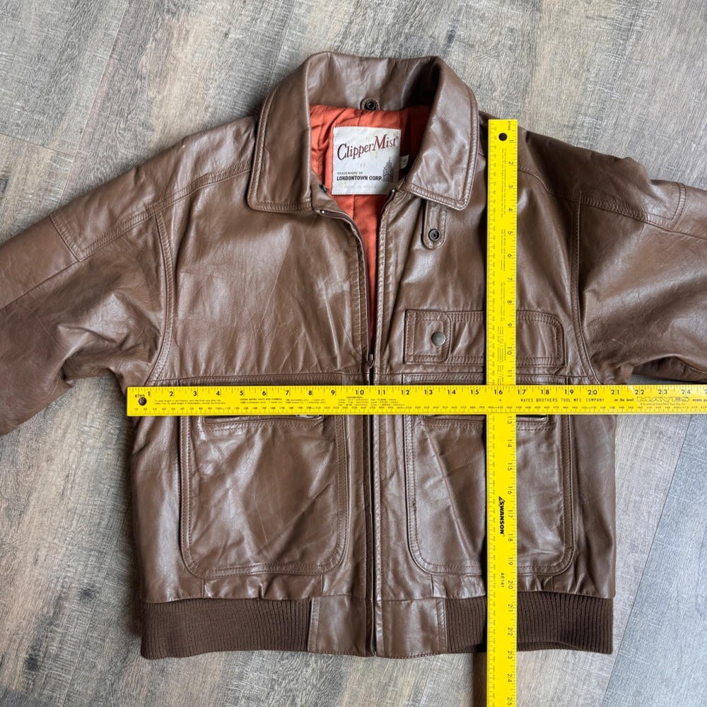Vintage Clipper Mist Tan Brown Leather Bomber Jacket Mens 40 Reg 80s 90s - Picture 4 of 10